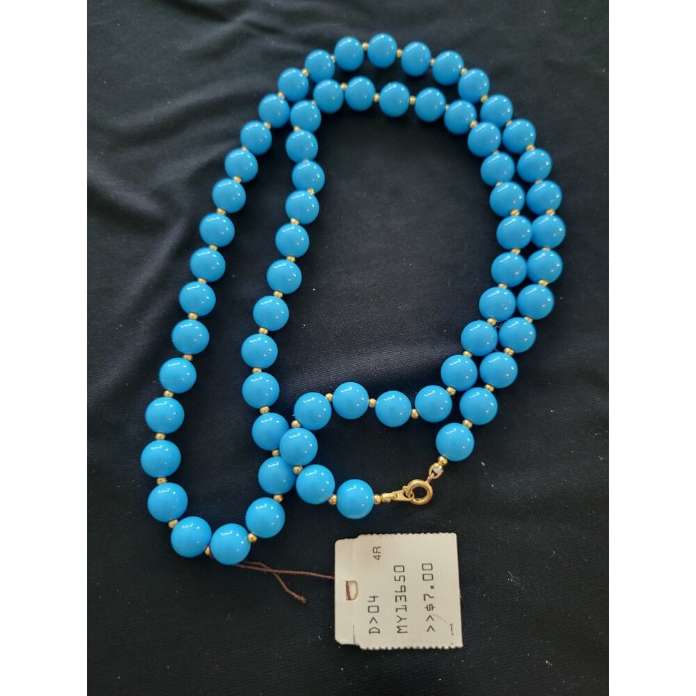 Vintage Pair of Blue Bead Necklace SEARS Gold Tone Clasp 30" Nice - Picture 13 of 13